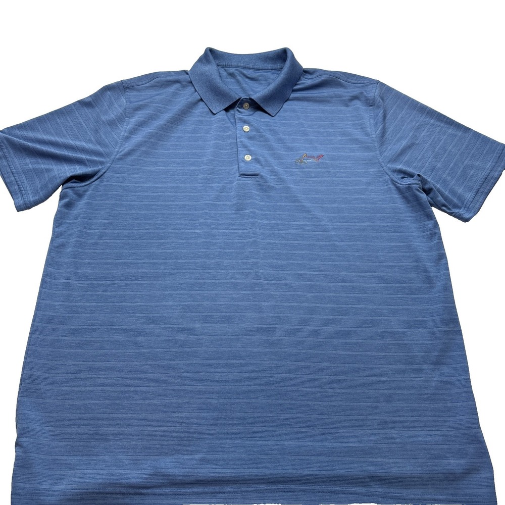 Greg Gorman Shark Golf Mens Polo Shirt Short Sleeve Blue Striped Size 2X Large